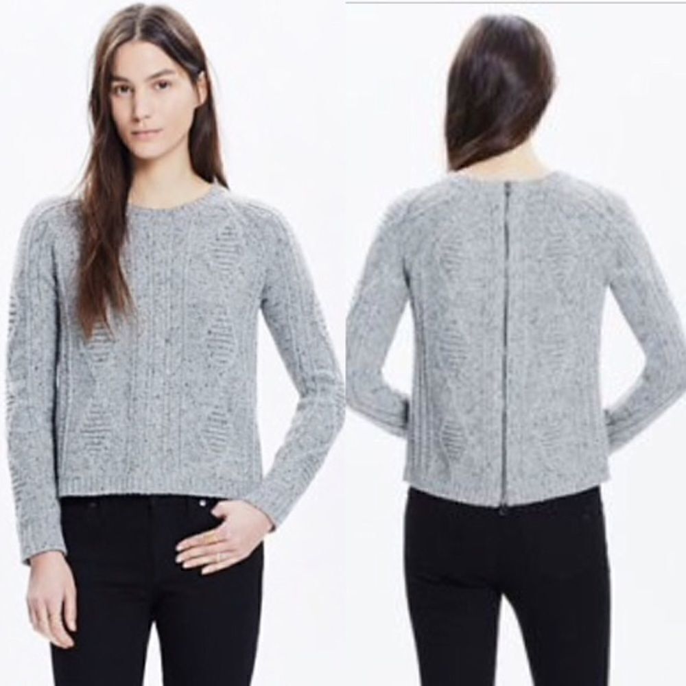 Madewell Palisade Back-Zip Cable Knit Gray Sweater